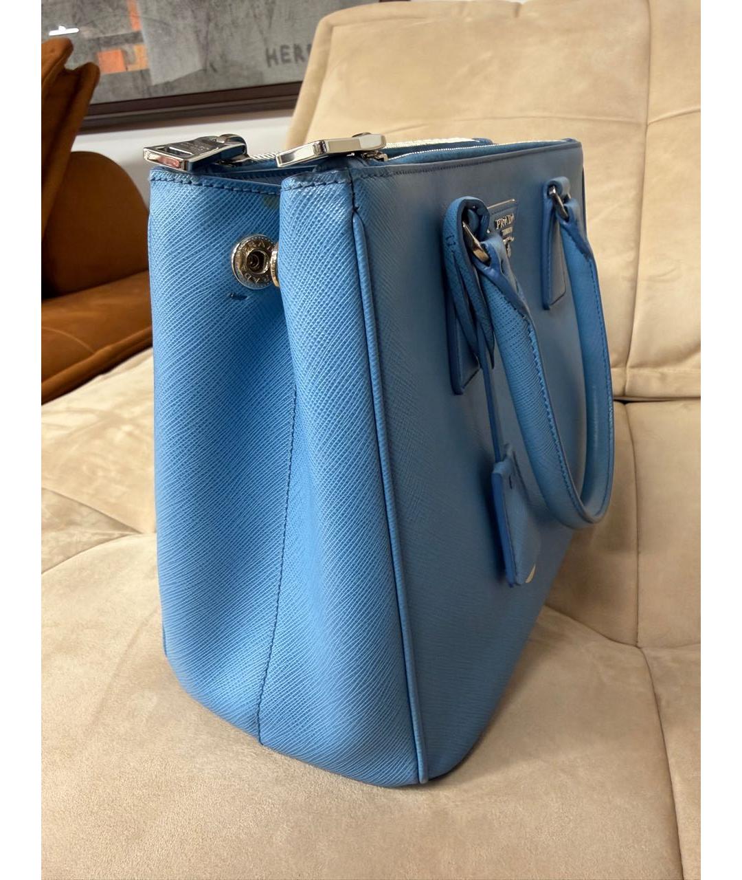 PRADA Голубая кожаная сумка тоут, фото 4