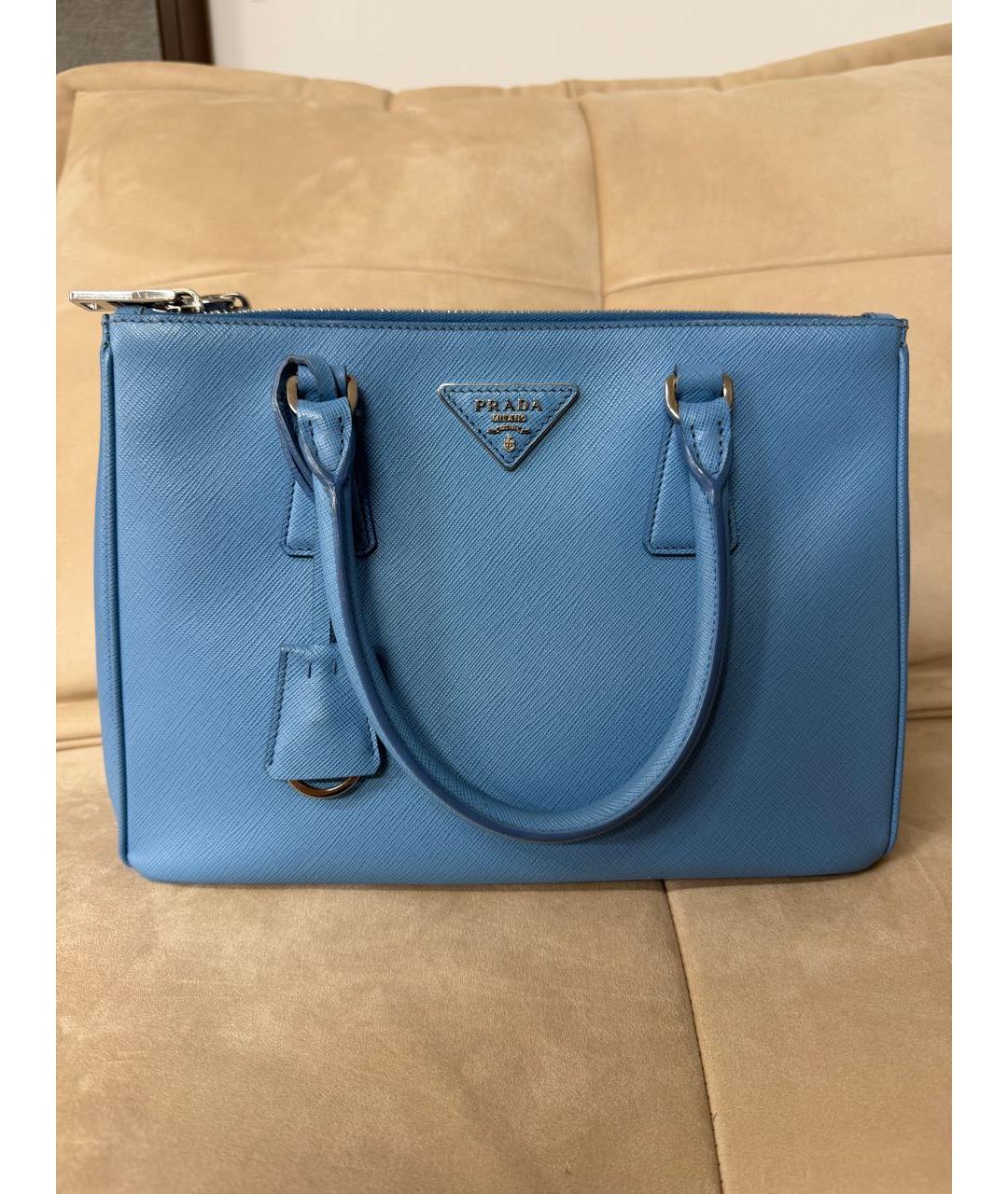 PRADA Голубая кожаная сумка тоут, фото 8