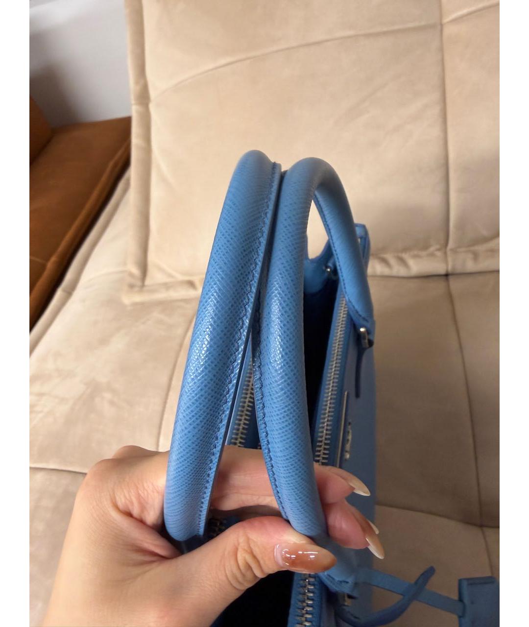 PRADA Голубая кожаная сумка тоут, фото 5