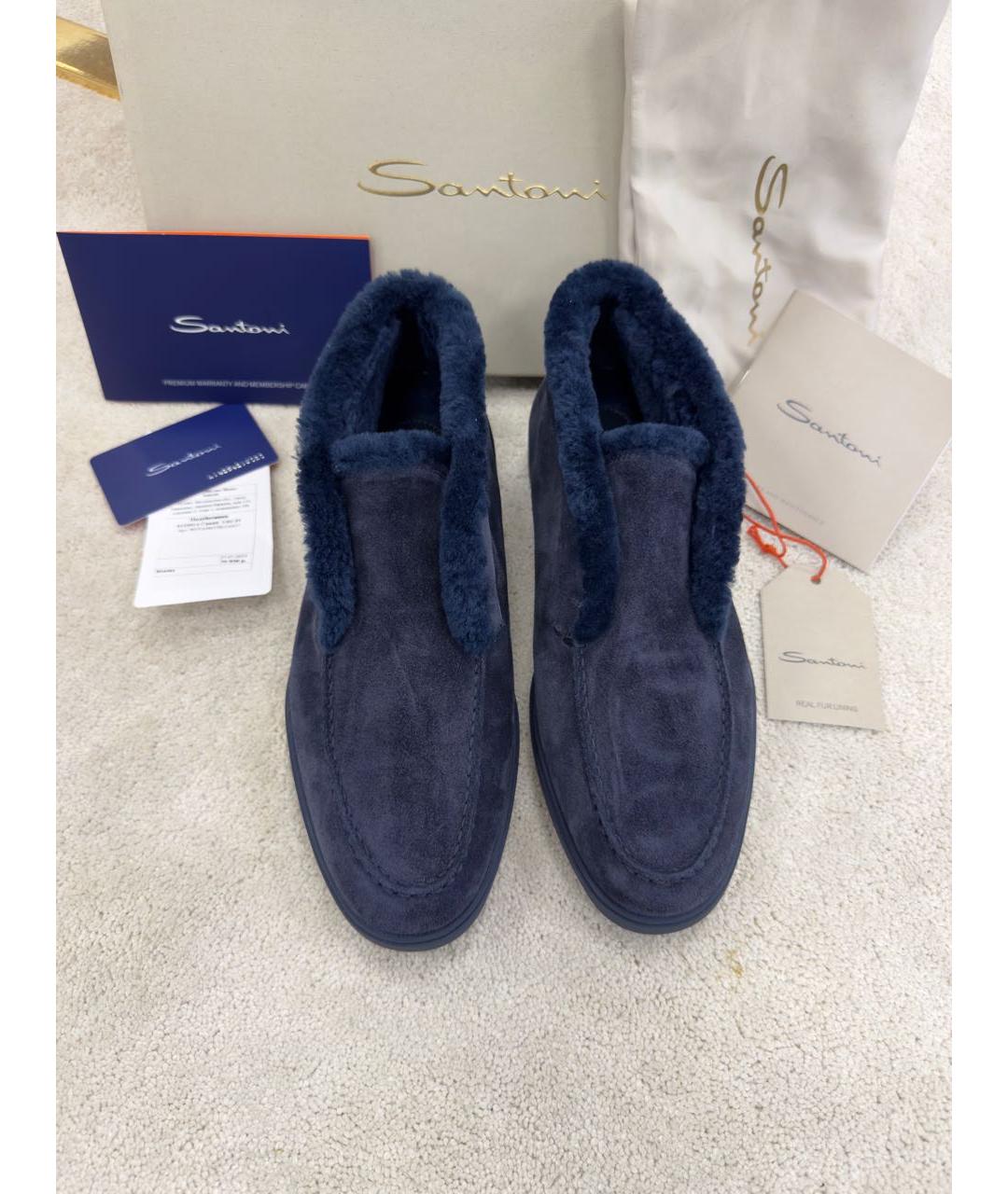 SANTONI Темно-синие замшевые лоферы, фото 2