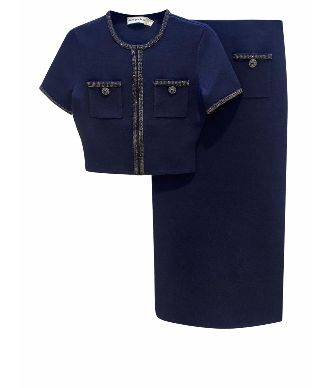 SELF-PORTRAIT Темно-синий шерстяной костюм с юбками, фото 1