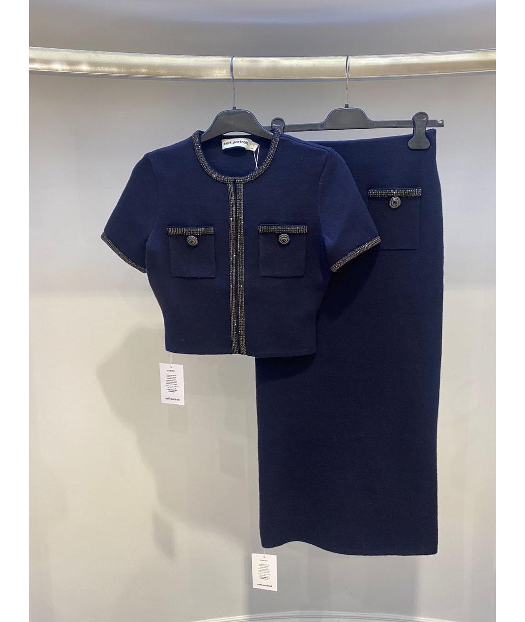 SELF-PORTRAIT Темно-синий шерстяной костюм с юбками, фото 3