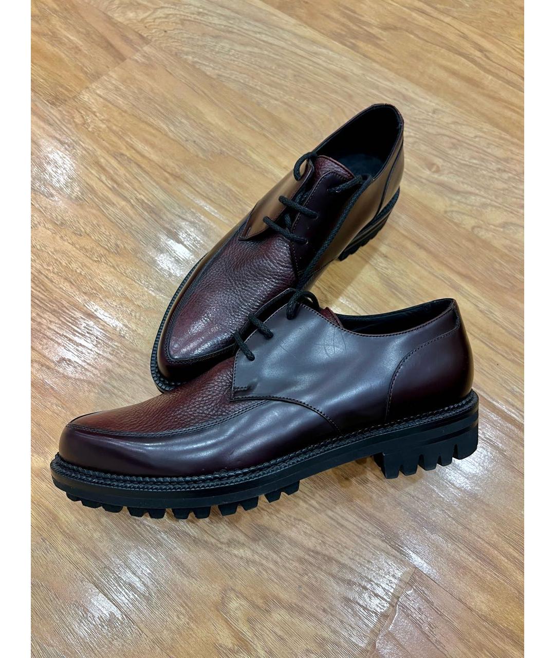 DSQUARED2 Бордовые низкие ботинки из лакированной кожи, фото 8