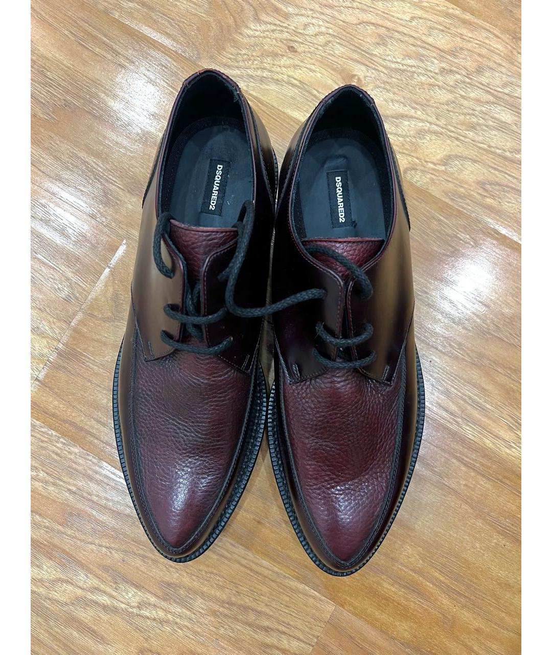 DSQUARED2 Бордовые низкие ботинки из лакированной кожи, фото 3