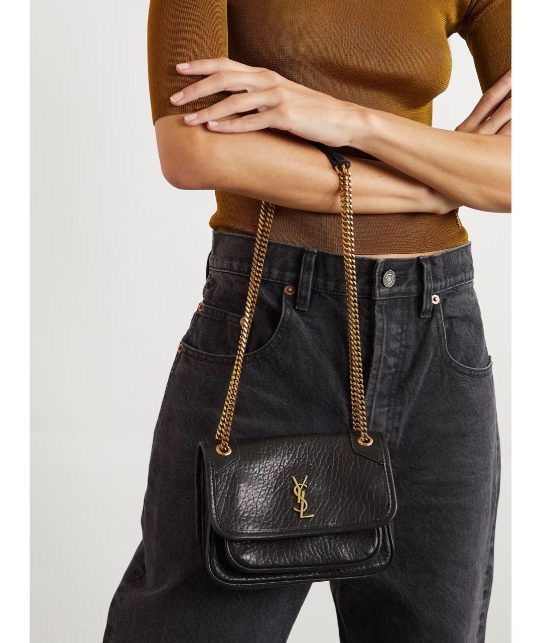 SAINT LAURENT Черная кожаная сумка через плечо, фото 4