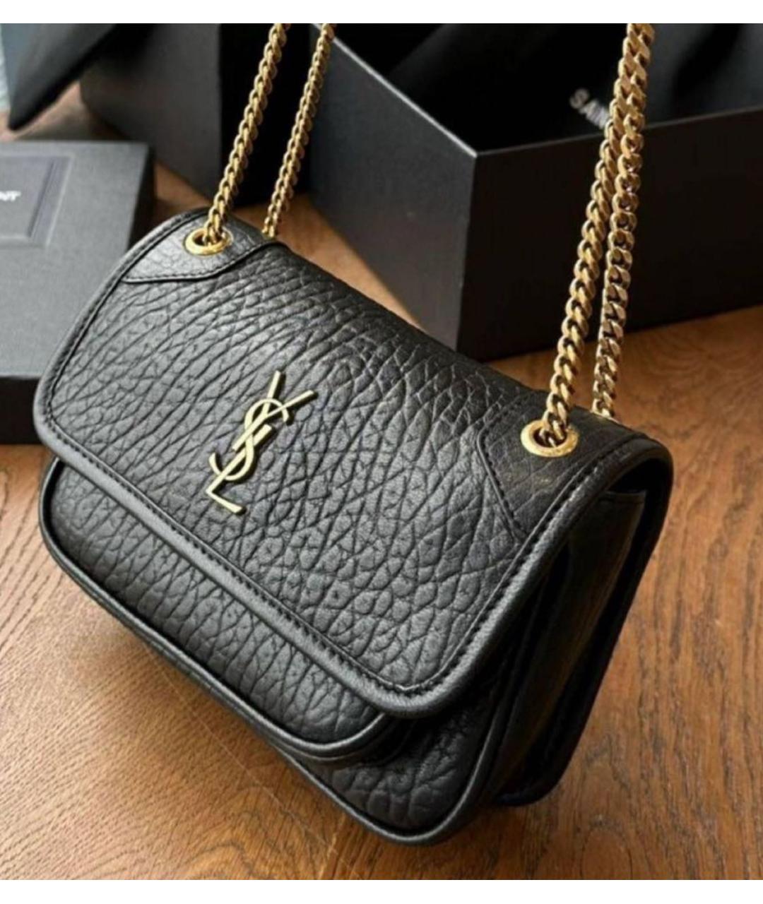 SAINT LAURENT Черная кожаная сумка через плечо, фото 2