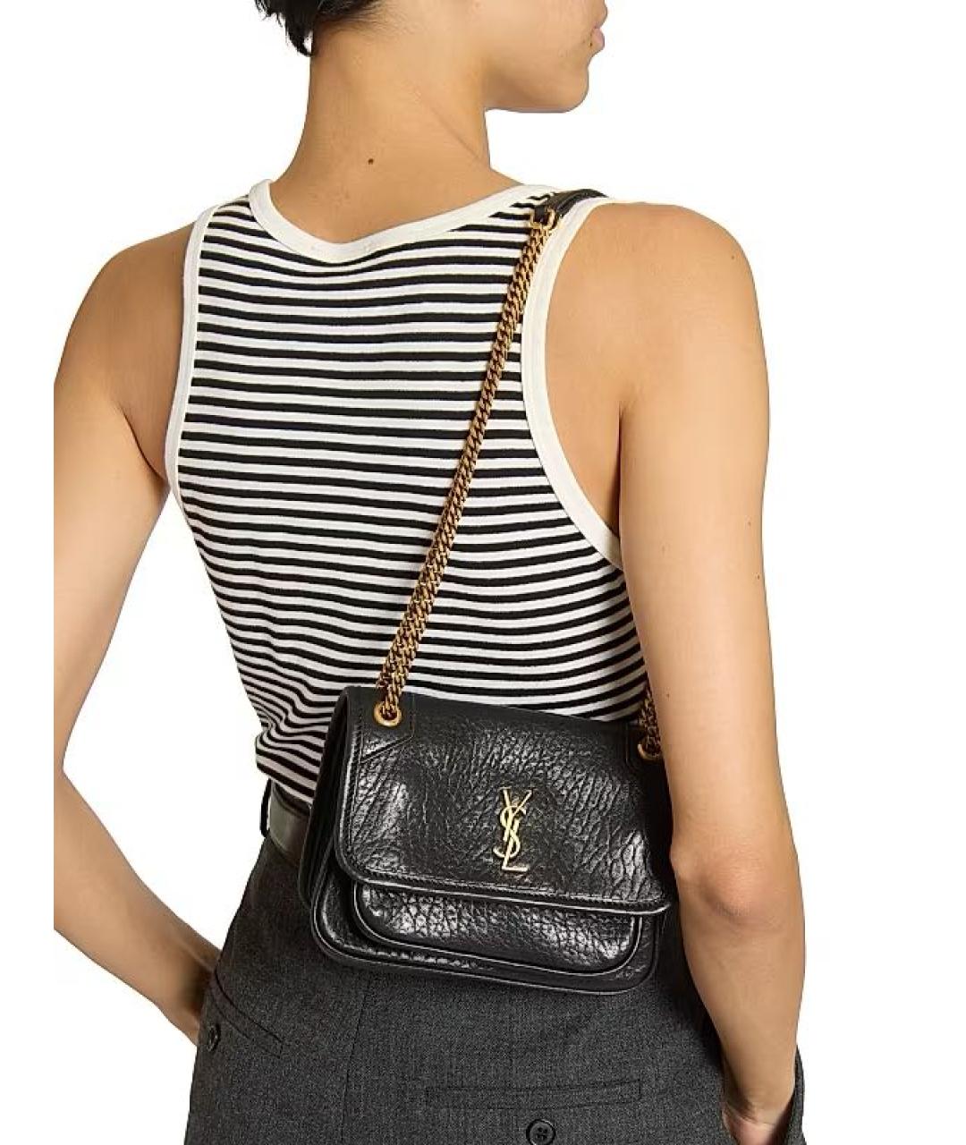 SAINT LAURENT Черная кожаная сумка через плечо, фото 3