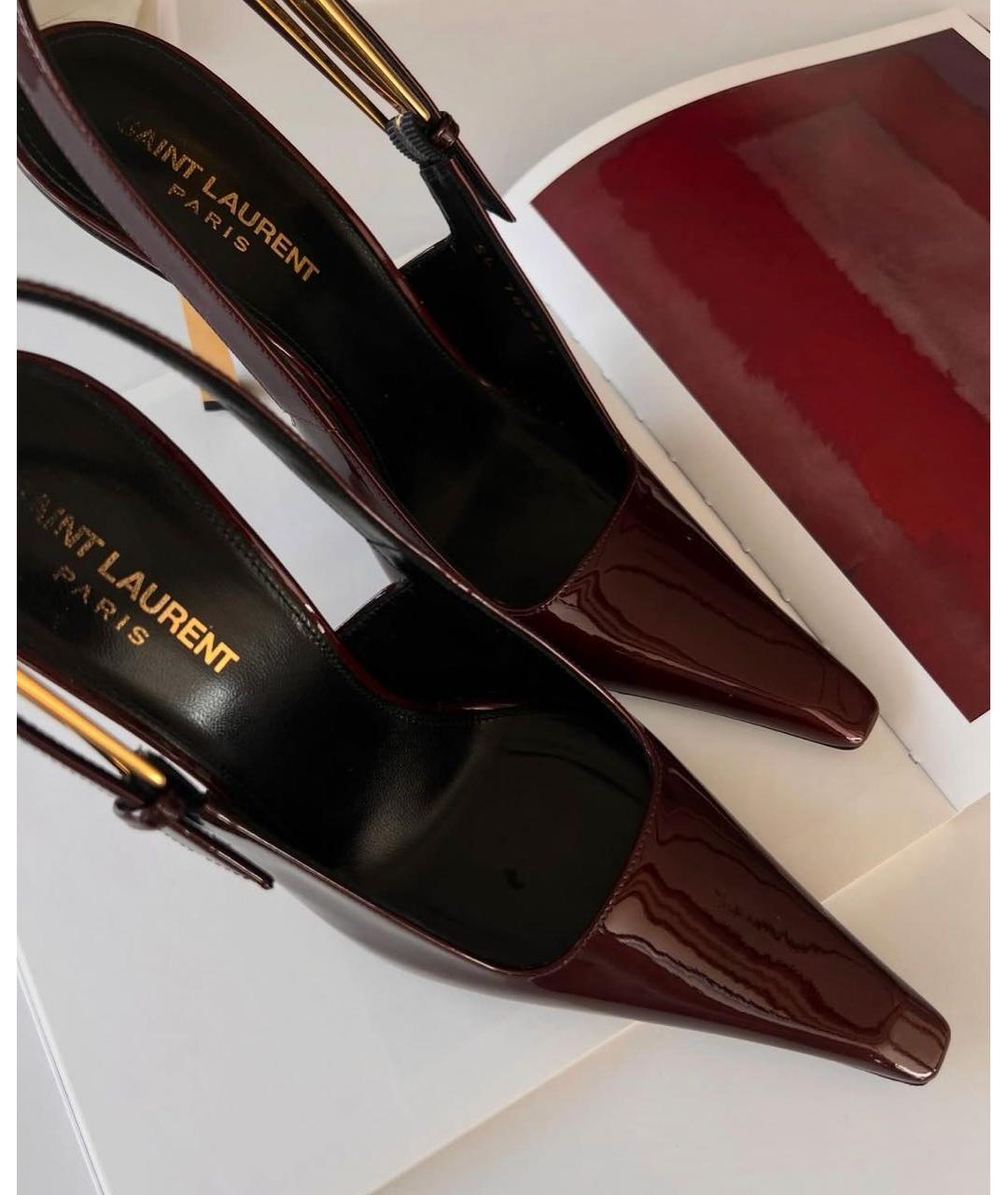 SAINT LAURENT Бордовые кожаные туфли, фото 3
