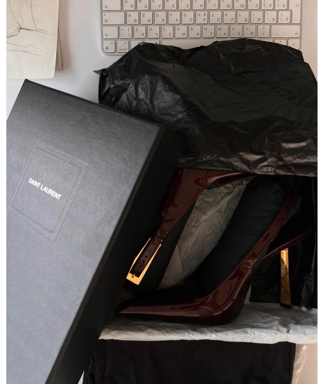 SAINT LAURENT Бордовые кожаные туфли, фото 5