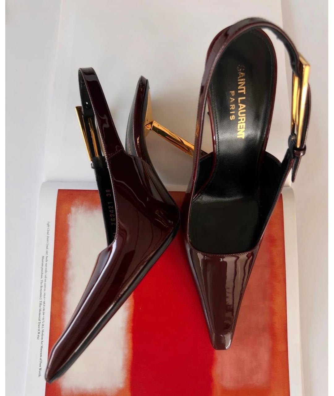 SAINT LAURENT Бордовые кожаные туфли, фото 6