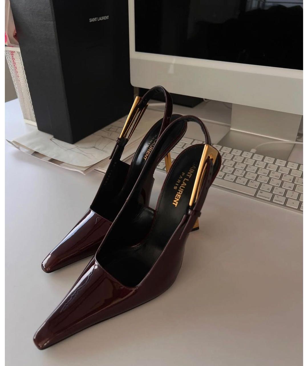 SAINT LAURENT Бордовые кожаные туфли, фото 2