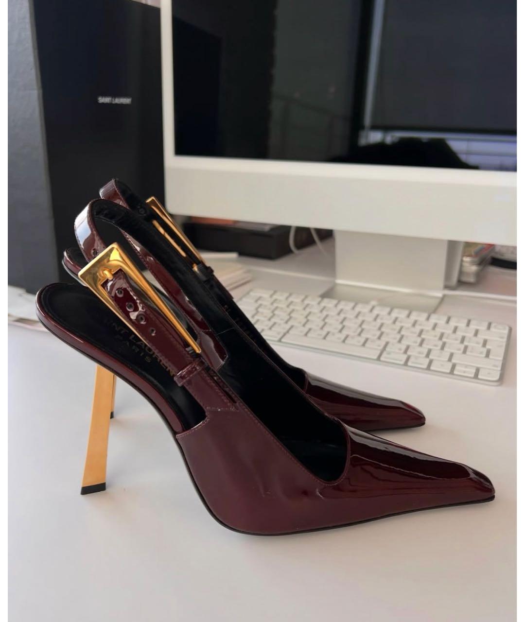 SAINT LAURENT Бордовые кожаные туфли, фото 9