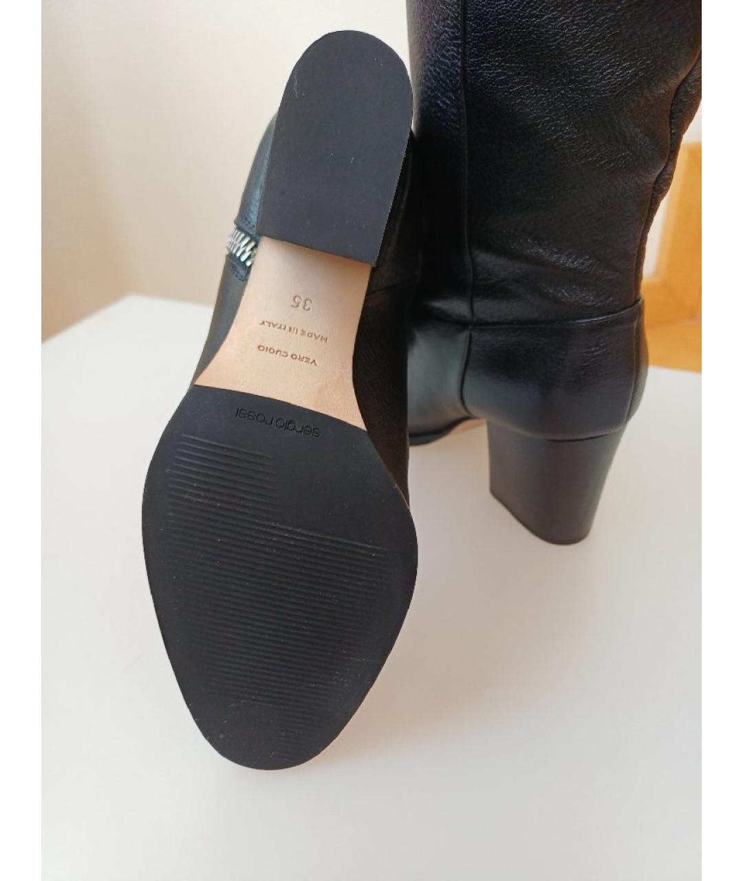 SERGIO ROSSI Черные кожаные сапоги, фото 9