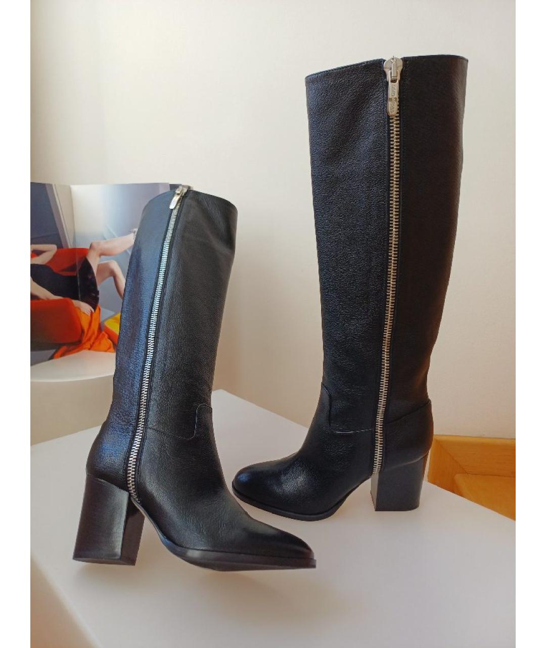 SERGIO ROSSI Черные кожаные сапоги, фото 4