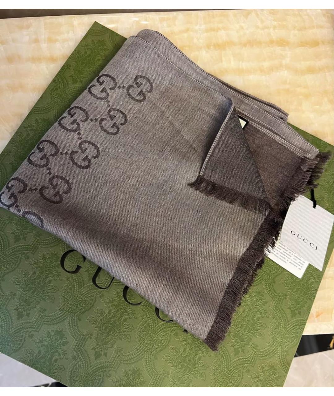 GUCCI Коричневый шерстяной шарф, фото 5