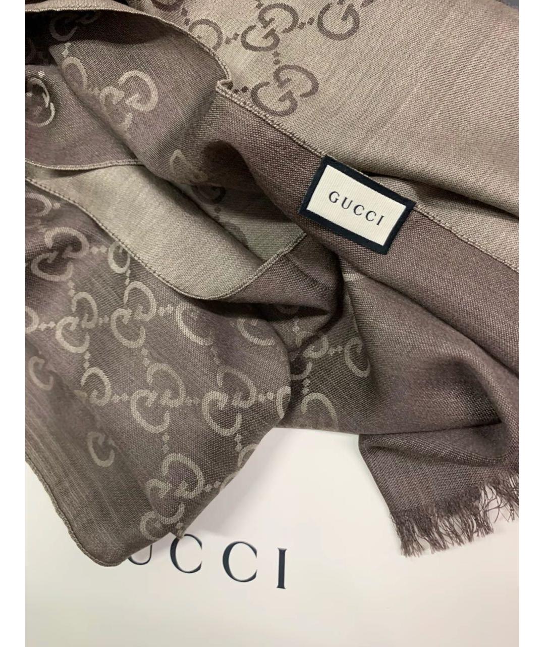 GUCCI Коричневый шерстяной шарф, фото 3