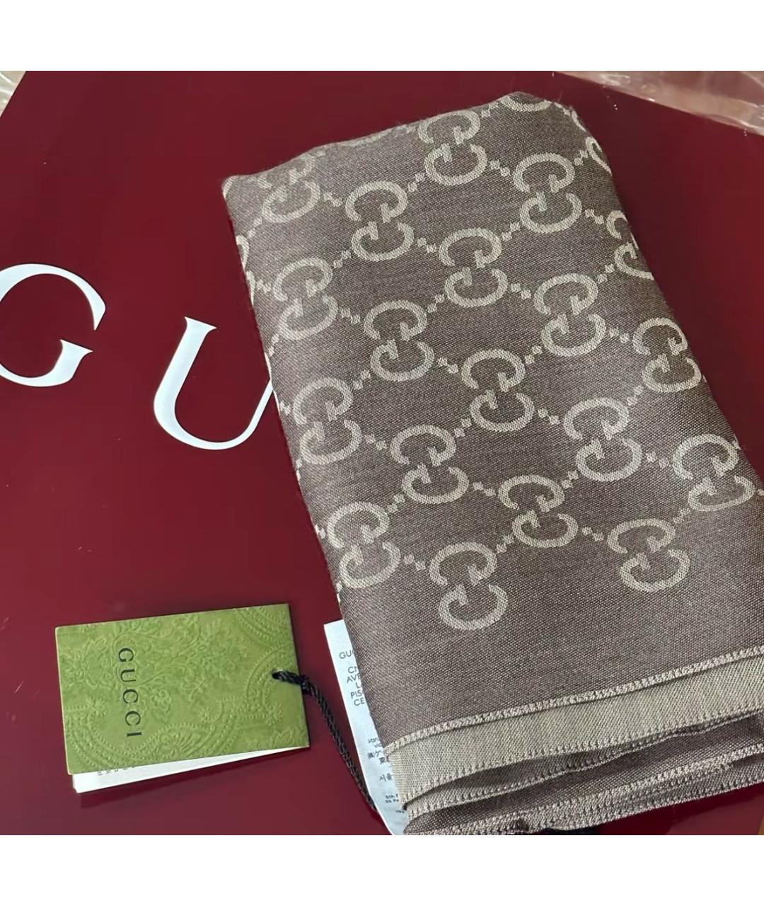 GUCCI Коричневый шерстяной шарф, фото 6