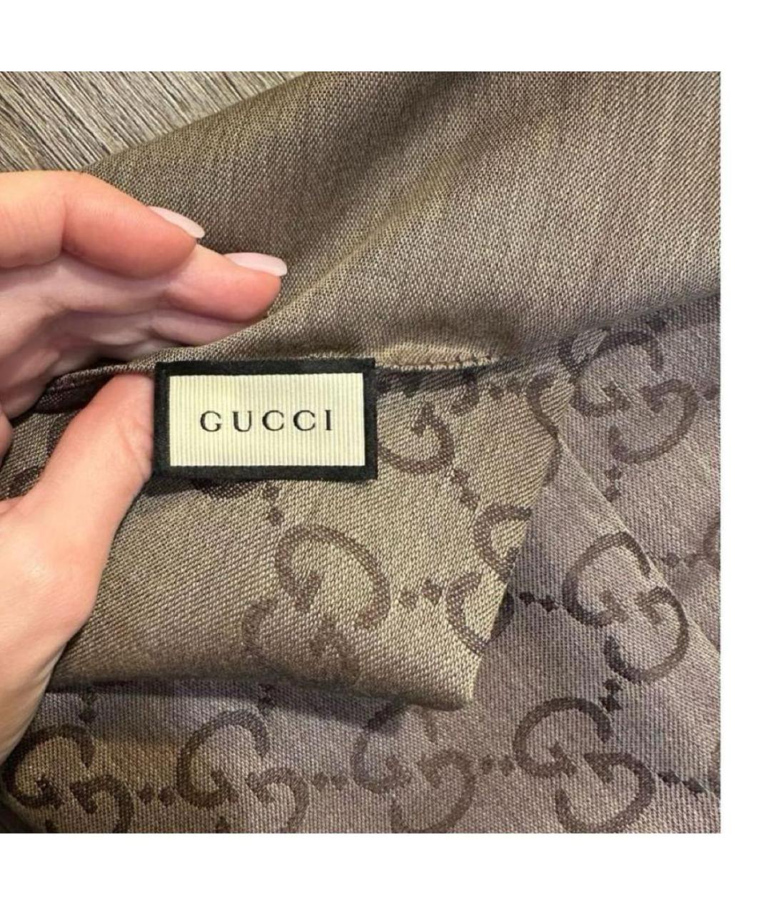 GUCCI Коричневый шерстяной шарф, фото 7