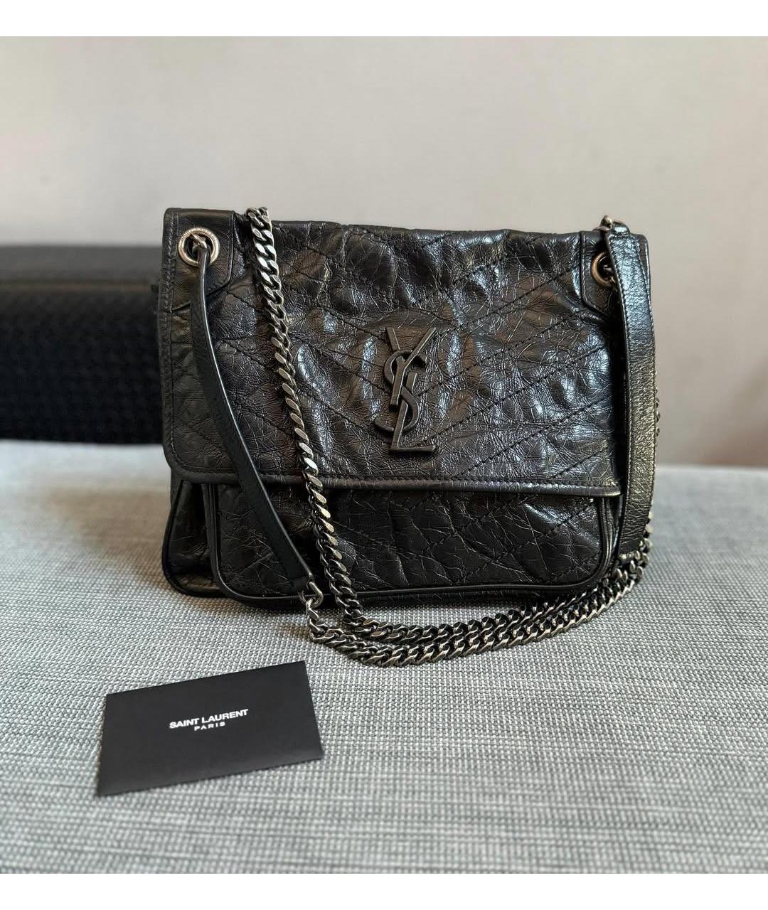 SAINT LAURENT Черная кожаная сумка через плечо, фото 4