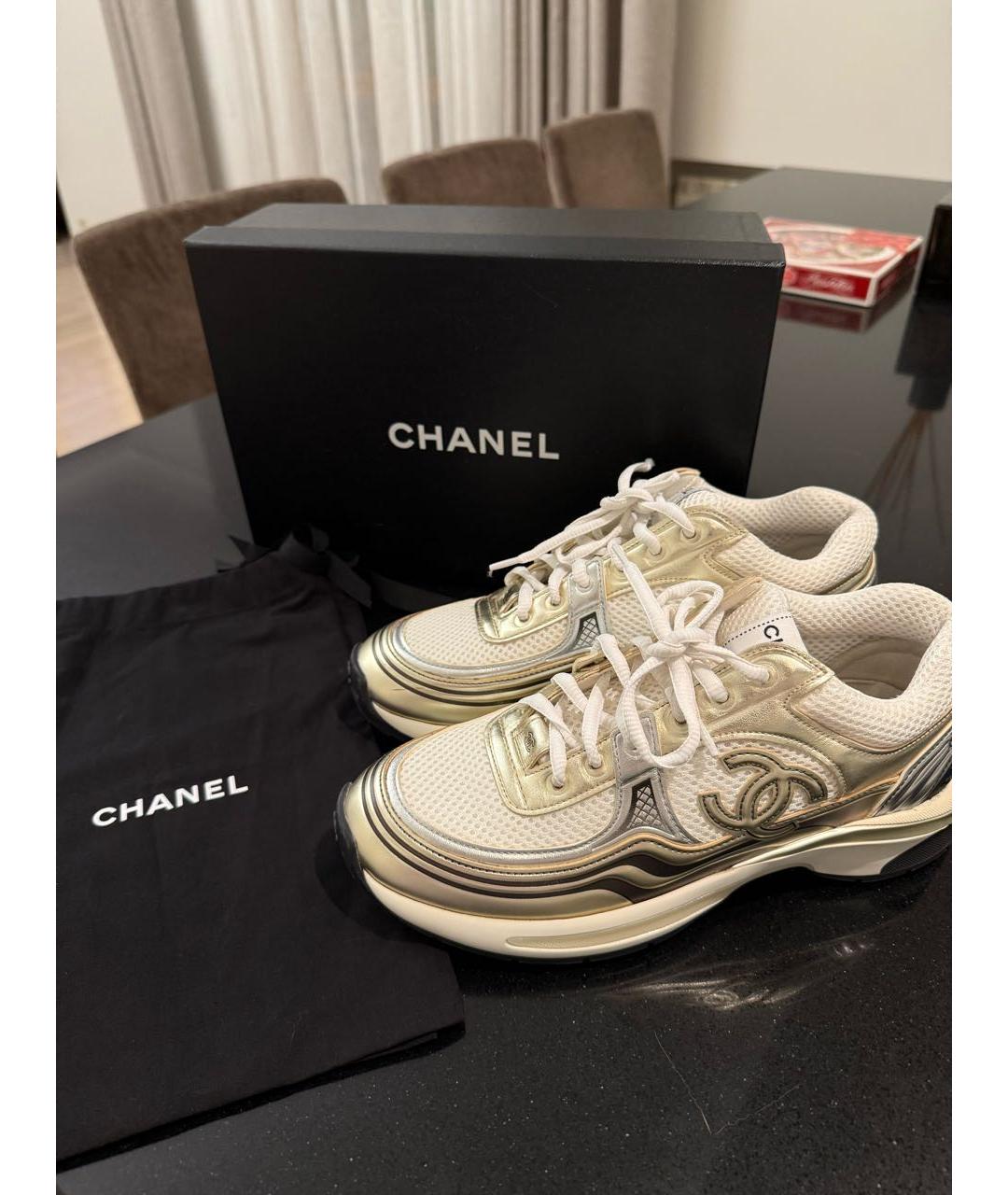 CHANEL Бежевые текстильные кроссовки, фото 5