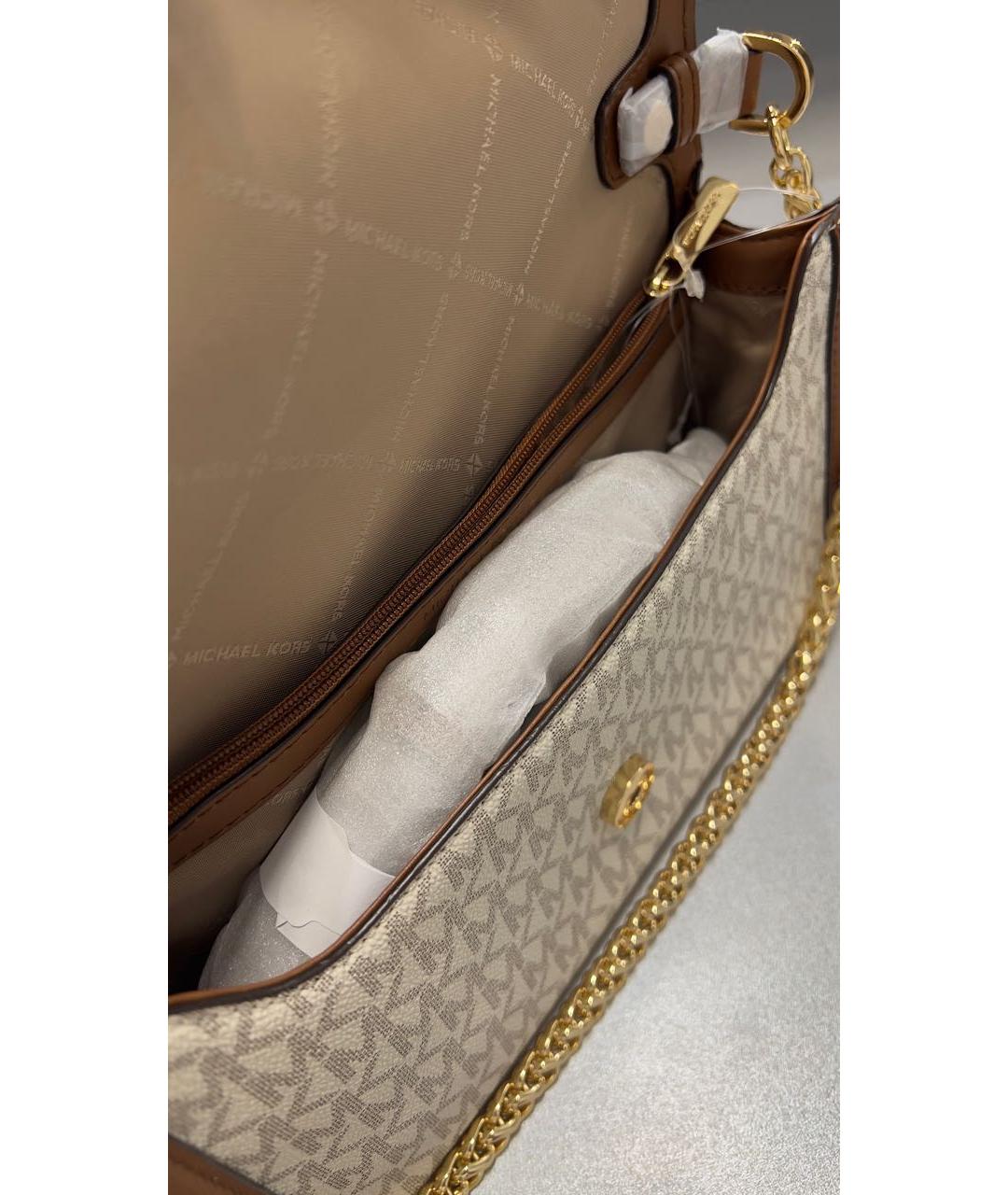 MICHAEL KORS Бежевая кожаная сумка через плечо, фото 4