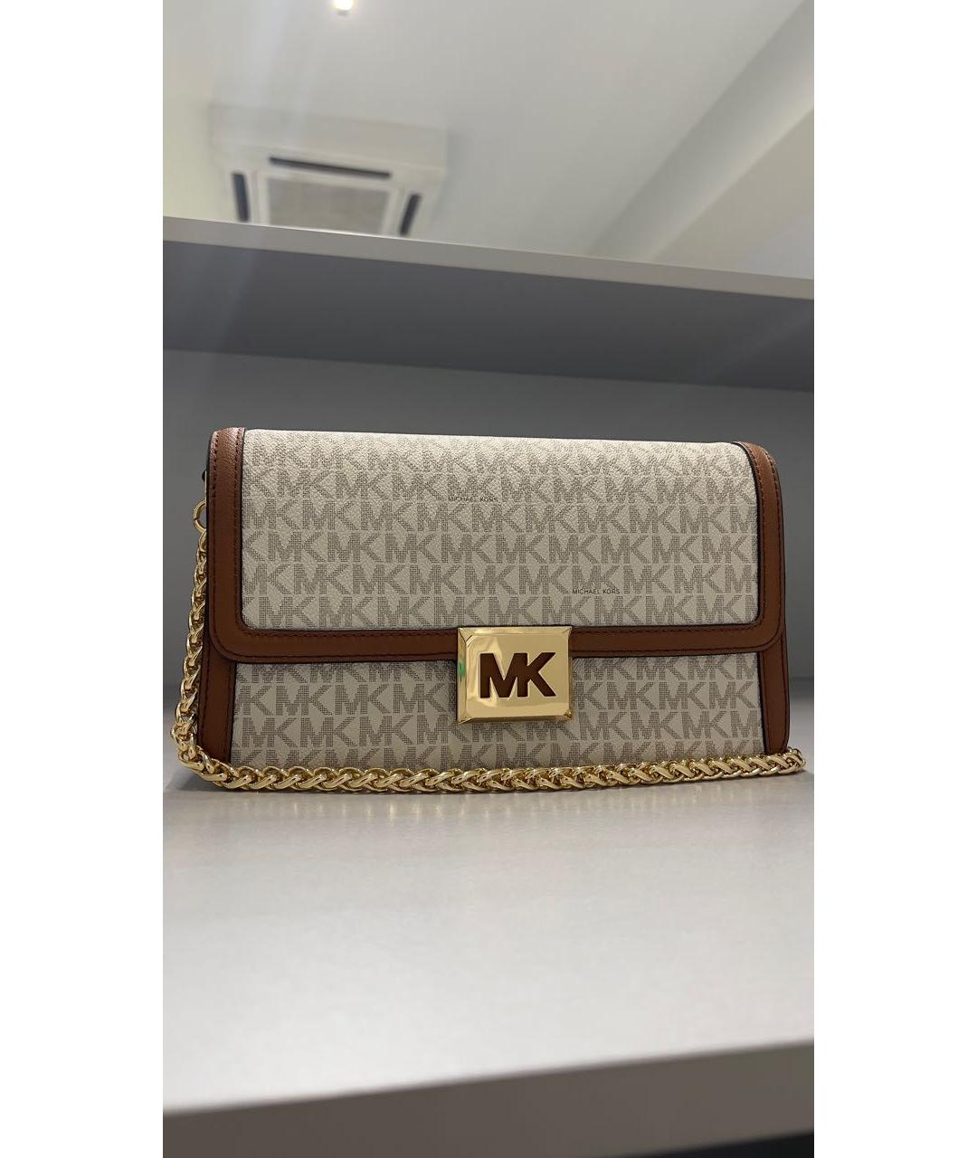 MICHAEL KORS Бежевая кожаная сумка через плечо, фото 5