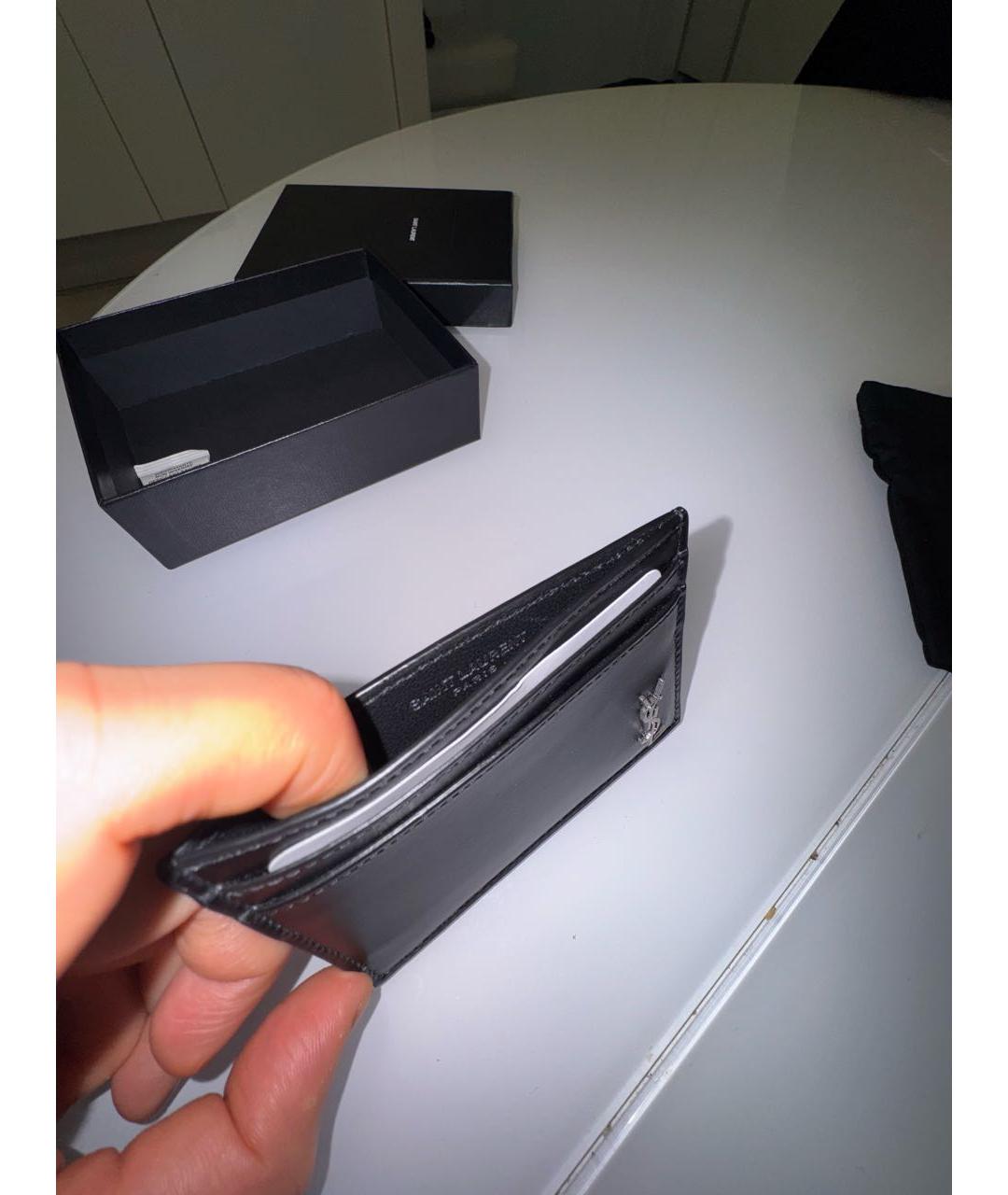 SAINT LAURENT Черный кожаный кардхолдер, фото 3
