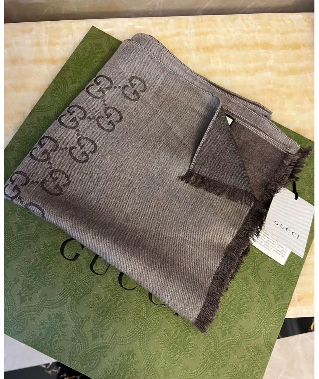 GUCCI Коричневый шерстяной платок, фото 5