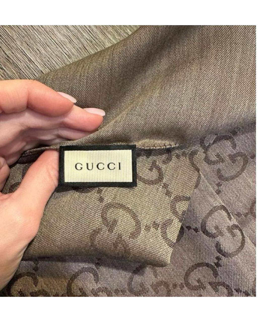 GUCCI Коричневый шерстяной платок, фото 7