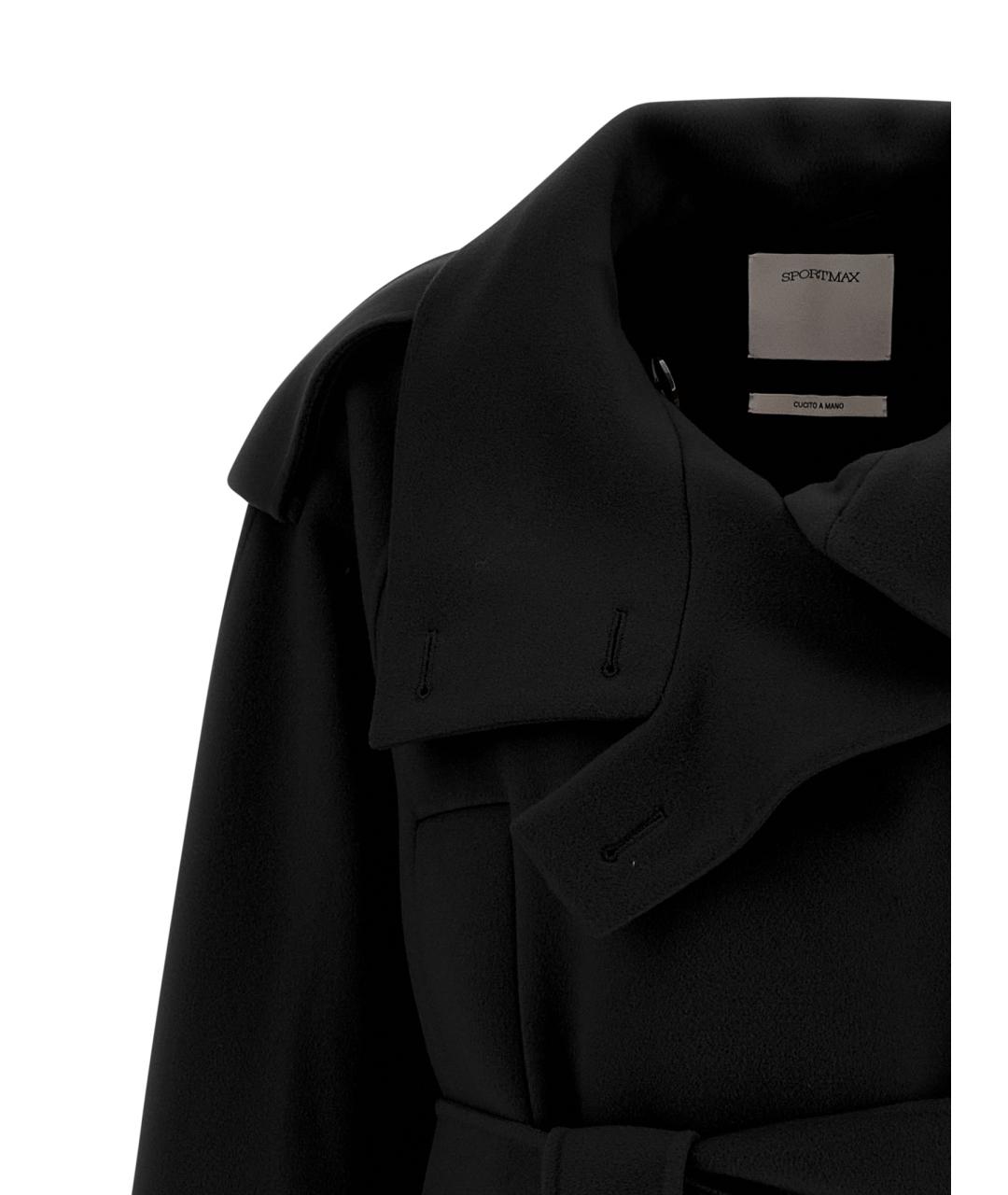 SPORTMAX Черный шерстяной тренч/плащ, фото 3