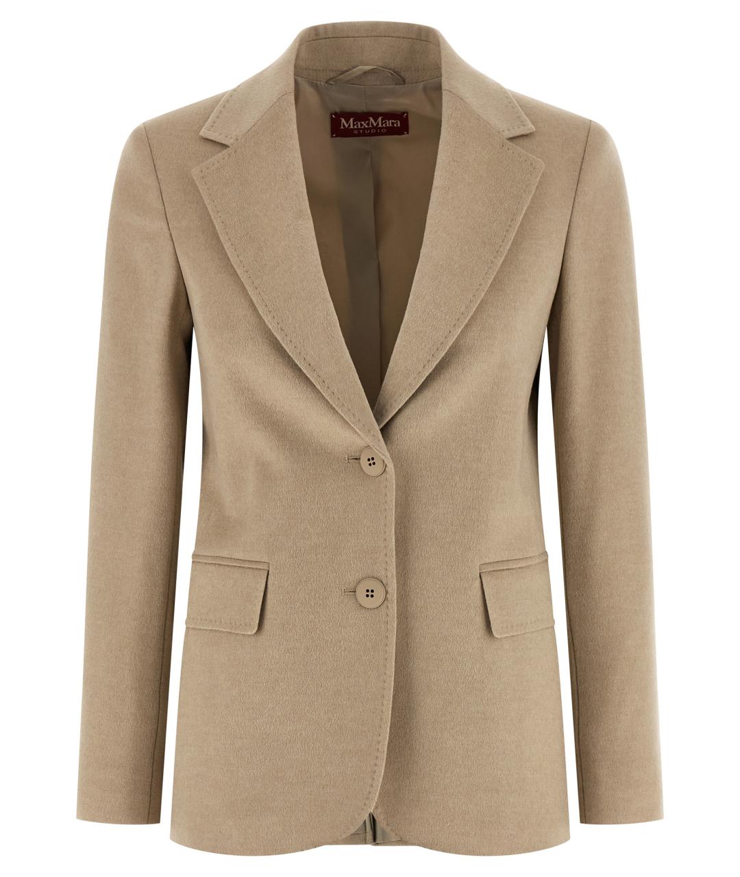 MAX MARA STUDIO Бежевый шерстяной жакет/пиджак, фото 1