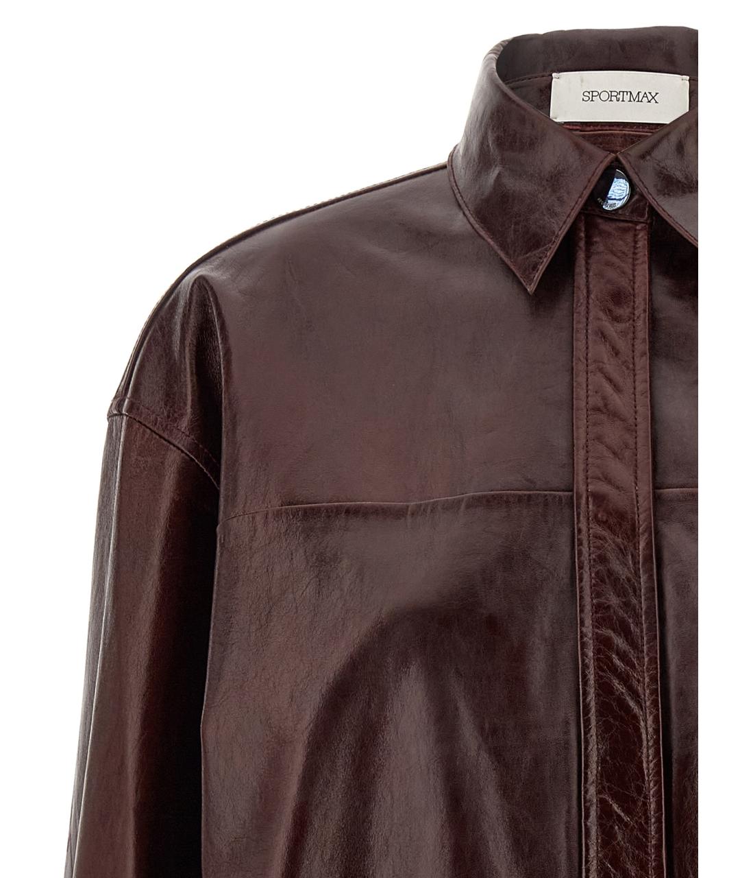 SPORTMAX Бордовая кожаная рубашка, фото 3
