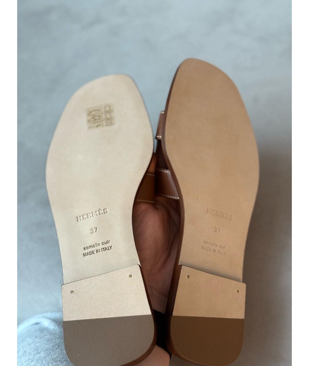 HERMES Коричневые кожаные шлепанцы, фото 3