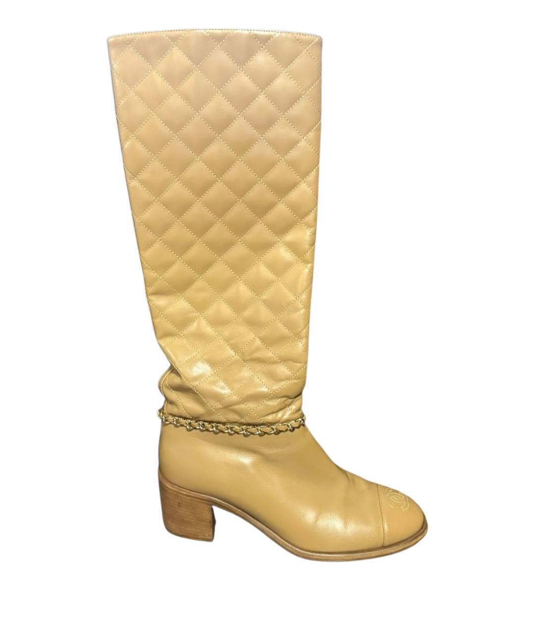 CHANEL Бежевые кожаные сапоги, фото 1