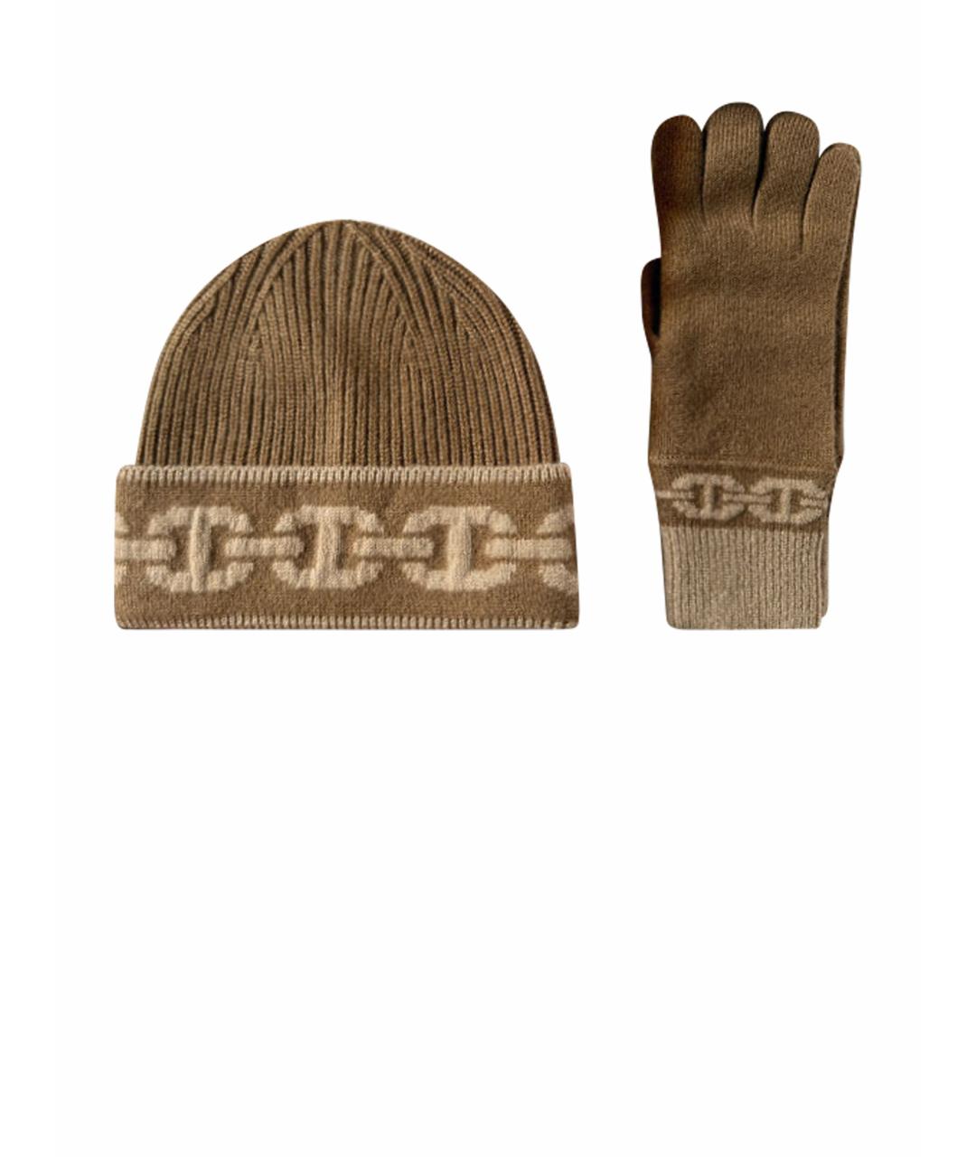 HERMES Коричневые кашемировые перчатки, фото 1