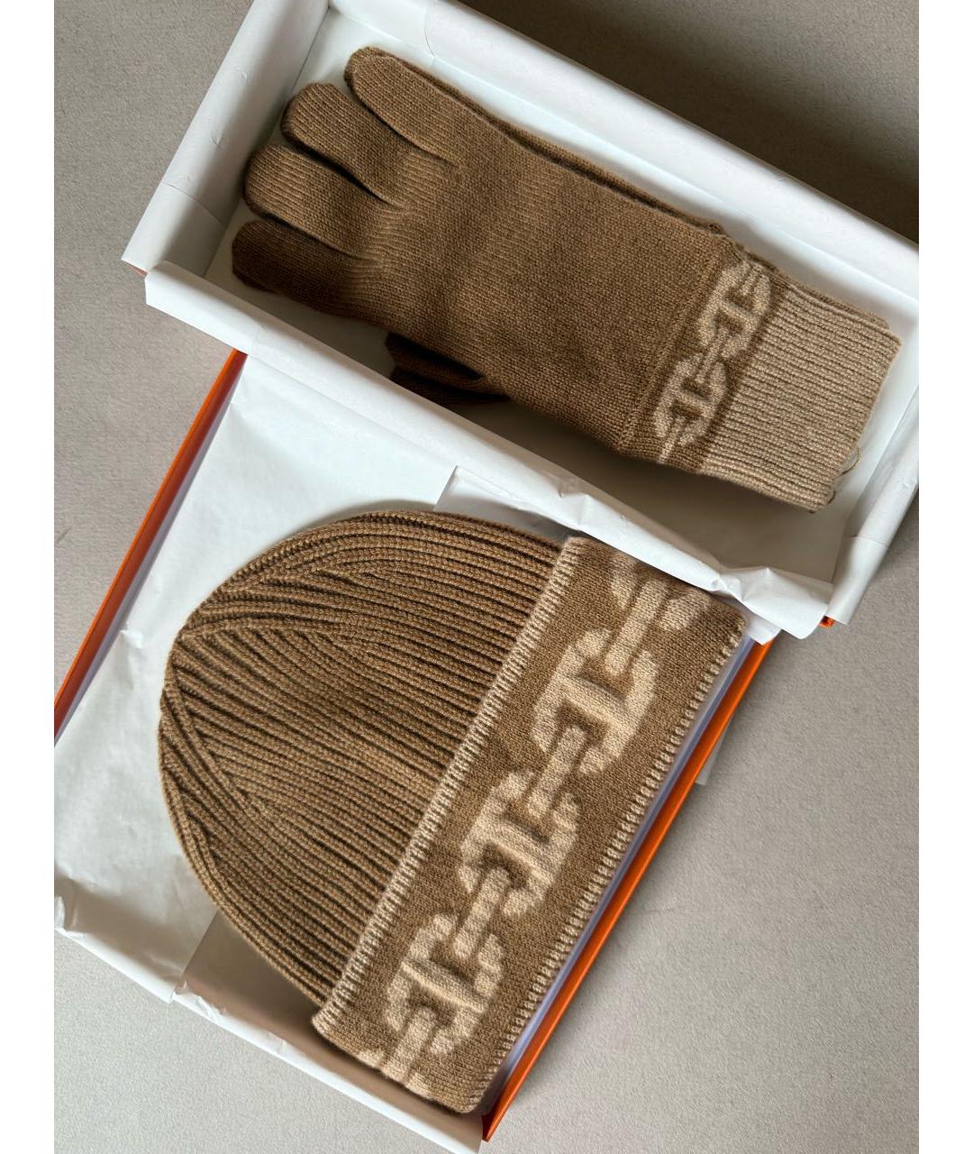 HERMES Коричневые кашемировые перчатки, фото 5