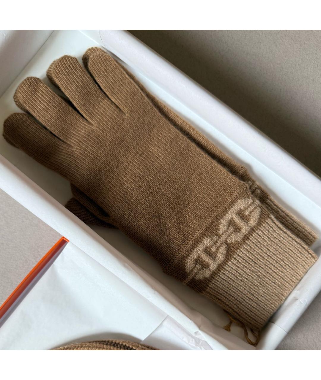 HERMES Коричневые кашемировые перчатки, фото 4