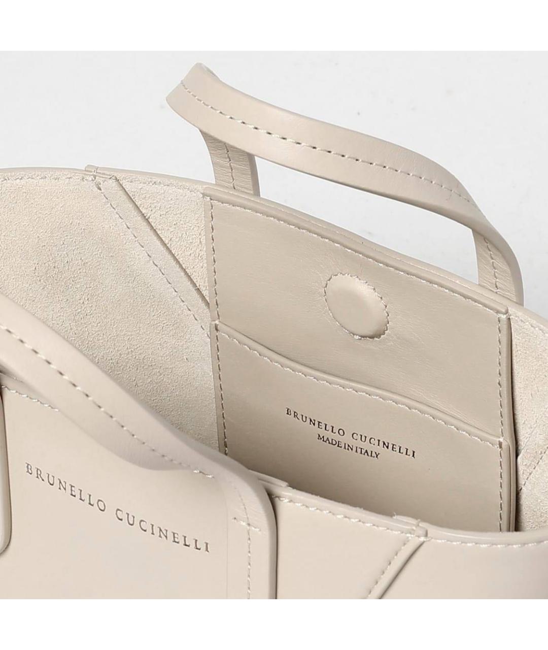 BRUNELLO CUCINELLI Бежевая кожаная сумка через плечо, фото 5
