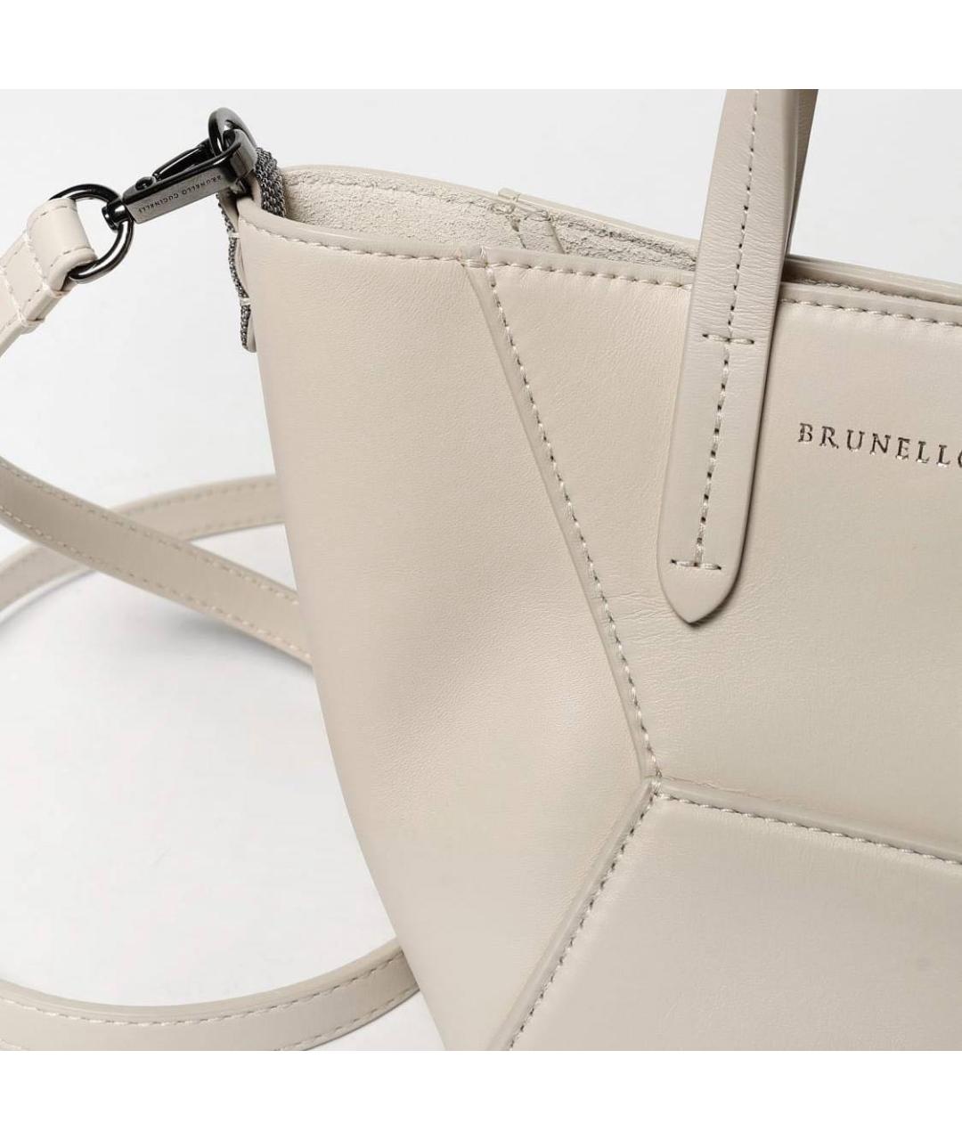BRUNELLO CUCINELLI Бежевая кожаная сумка через плечо, фото 3