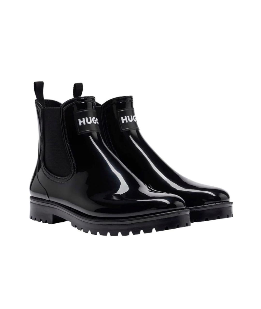 HUGO Черные полусапоги из лакированной кожи, фото 2