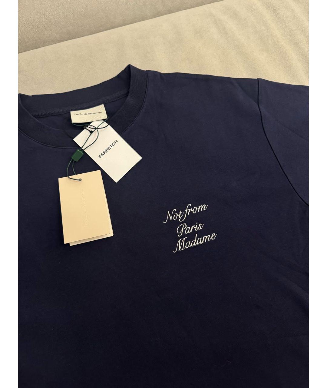 Drole de Monsieur Темно-синяя хлопковая футболка, фото 3