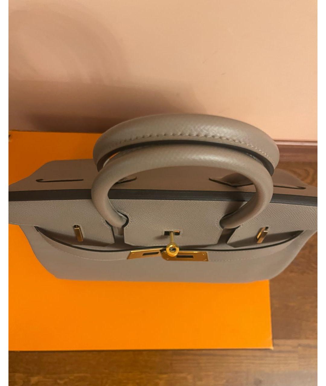 HERMES Серая кожаная сумка тоут, фото 4