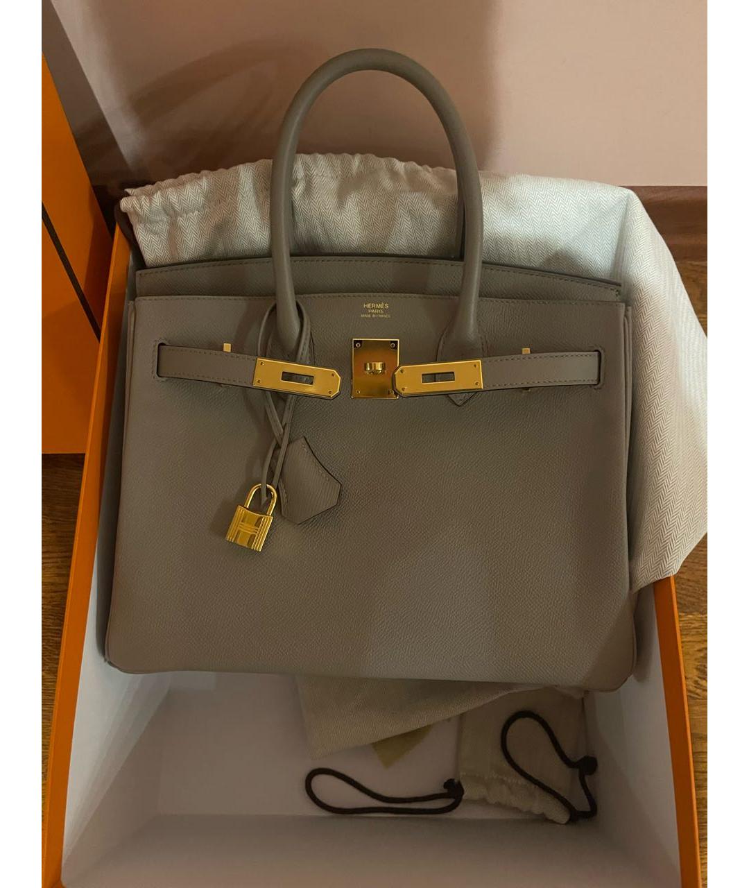 HERMES Серая кожаная сумка тоут, фото 8