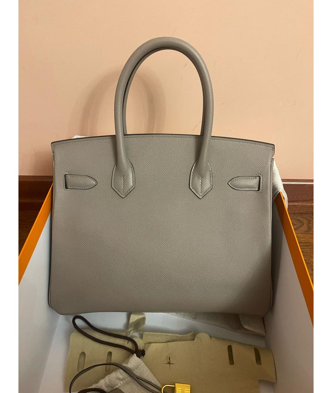 HERMES Серая кожаная сумка тоут, фото 2