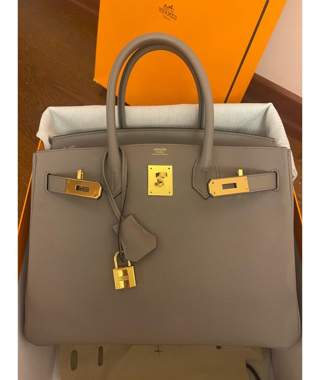 HERMES Серая кожаная сумка тоут, фото 5