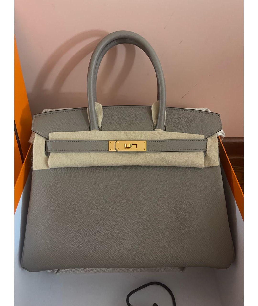 HERMES Серая кожаная сумка тоут, фото 9