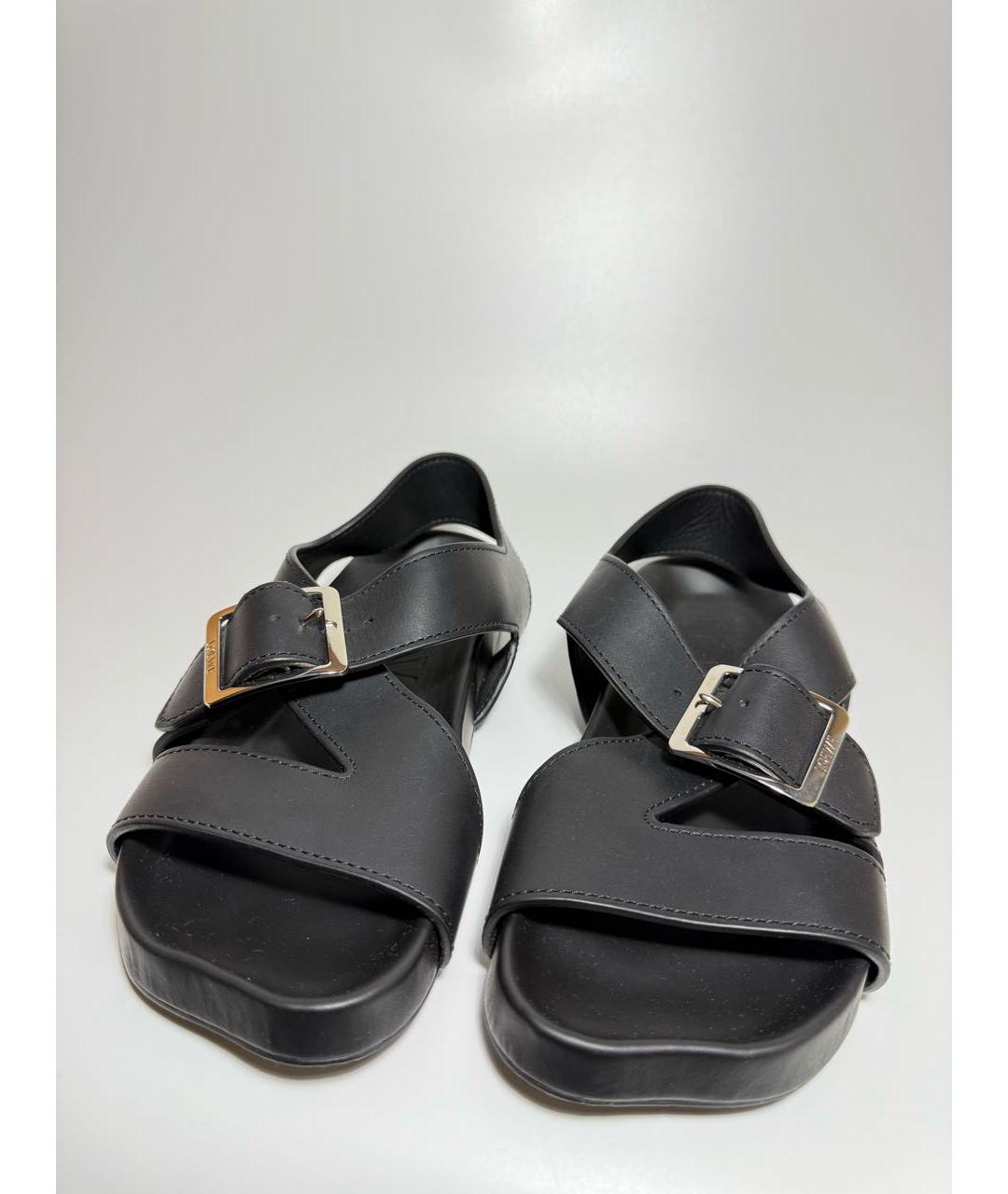 LOEWE Черные кожаные босоножки, фото 2