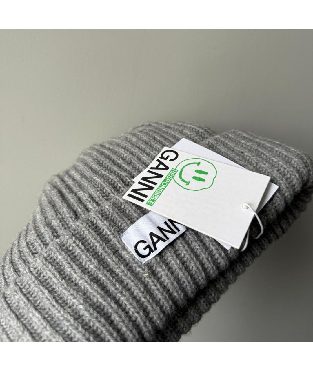 GANNI Серая шерстяная шапка, фото 2