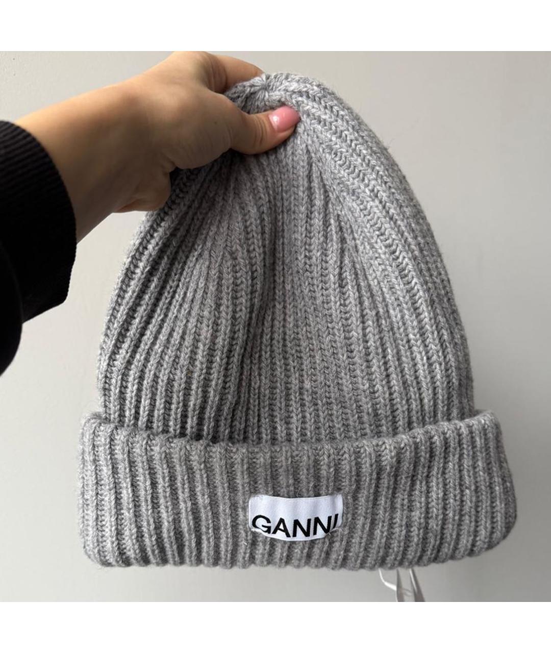 GANNI Серая шерстяная шапка, фото 4