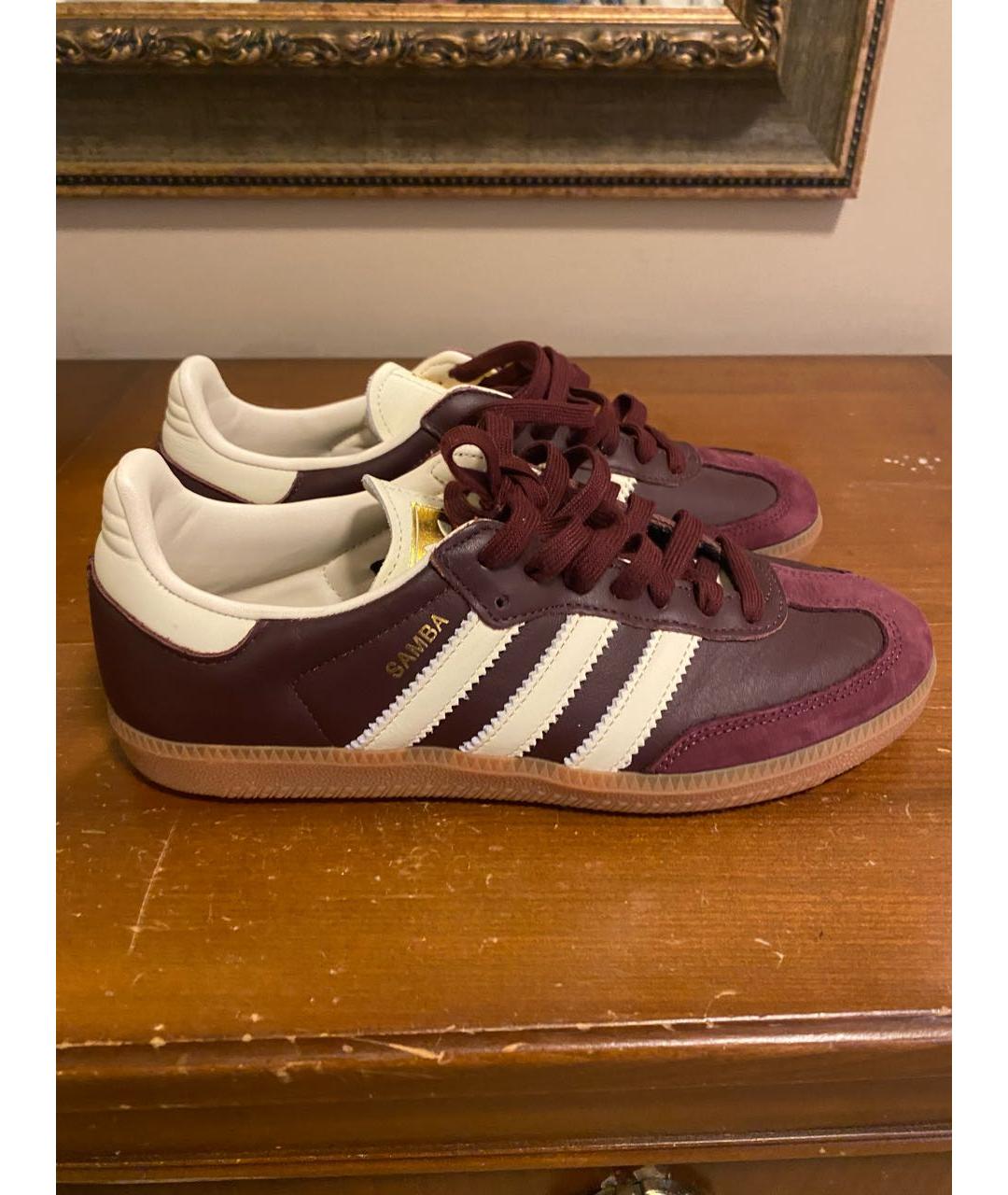 ADIDAS Бордовые кожаные кроссовки, фото 3